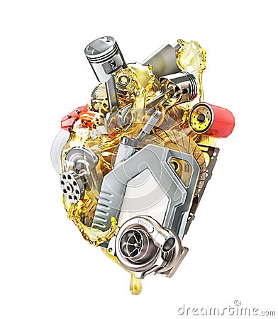 Car heart. Auto parts in form of human heart. Cartoon Illustration