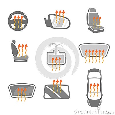 Car Heating System Set Vector Illustration