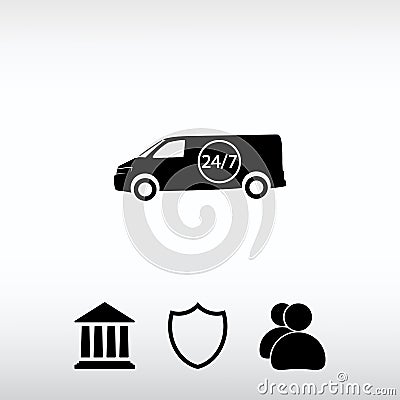 Car 24 hours, delivery 24 hours icon Vector Illustration