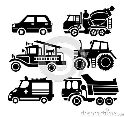 Car icon, black transportation vector set Vector Illustration