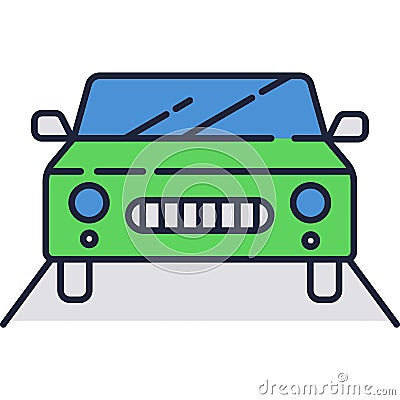 Car icon vector symbol, flat auto on road sign Vector Illustration