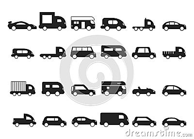 Car icons. Pictograms of black transport truck suv minivan vector silhouettes isolated Vector Illustration