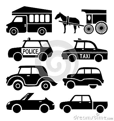 Car icons set, black auto pictogram collection Vector Illustration
