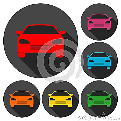 Car icons set with long shadow Vector Illustration