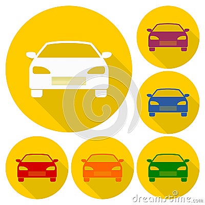 Car icons set with long shadow Vector Illustration