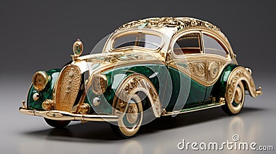 Intricate Art Nouveau Green And Gold Scale Model Car Stock Photo