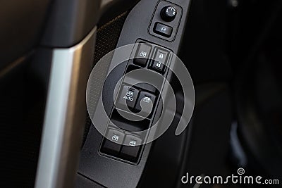 Car interior control buttons on the Windows Stock Photo