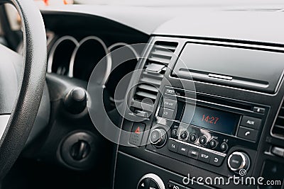 Car interior, control panel, dashboard, radio system Stock Photo