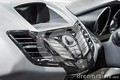 Car interior : Modern car audio system front panel Stock Photo