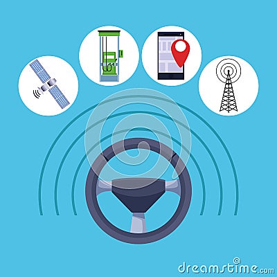 Car internet conectivity icon cartoon Vector Illustration