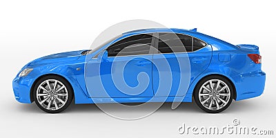 Car isolated on white - blue paint, tinted glass - left side vie Stock Photo