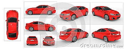 Car isolated on white - red paint, tinted glass - collection of Stock Photo