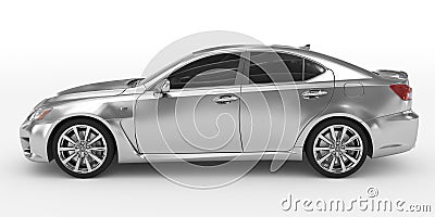 Car isolated on white - silver, tinted glass - left side view Stock Photo