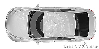 Car isolated on white - white paint, tinted glass - top view Stock Photo