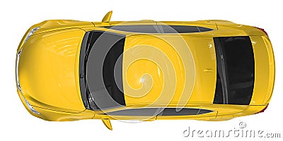 Car isolated on white - yellow paint, tinted glass - top view Stock Photo