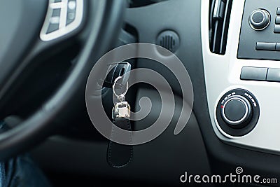 Car key in ignition start lock Stock Photo