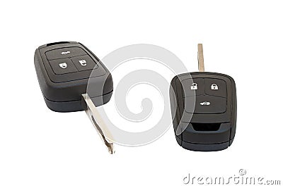 Car key and remote control system isolated on white background. Stock Photo