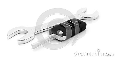 Car key and a spanner on white background. 3d illustration Cartoon Illustration