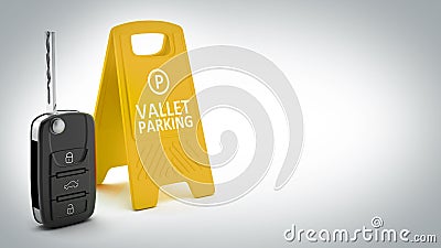 Car key and vallet parking board isolated on white background. 3D illustration Cartoon Illustration