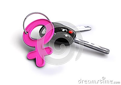 Car keys with female icon keyring. Concept for women drivers or car owners Stock Photo