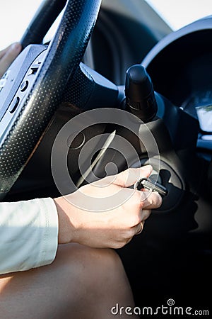 car keys ignition on close up Stock Photo