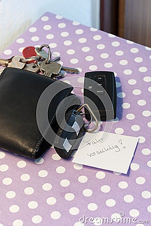 Car keys with note to drive safety Stock Photo