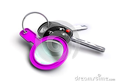 Car keys with a pink magnifying glass as a keyring Stock Photo