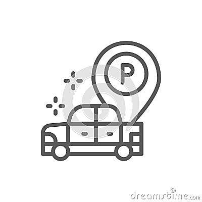 Car with large parking pointer line icon. Vector Illustration