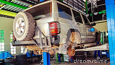 Car maintenance in tire service center Stock Photo