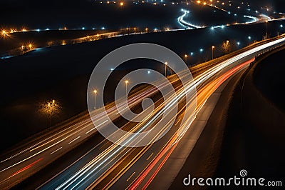 Car light trails on the road at night. Long exposure photo. Stock Photo