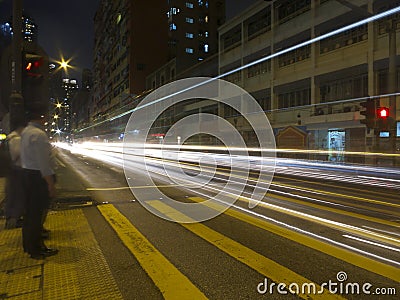 Car Light Trails at Street Crossing Editorial Stock Photo