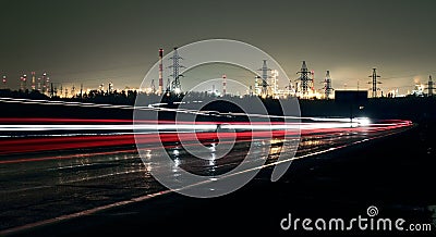 Car lights on a highway at night Stock Photo