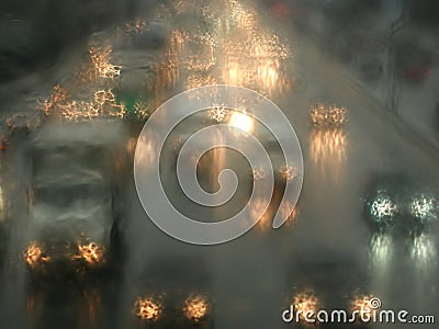 Car lights in rain night as impressionism stylized Stock Photo