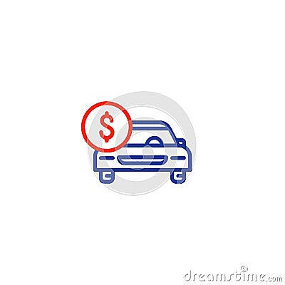 Car line icon and dollar coin, transport payment, rent car Vector Illustration