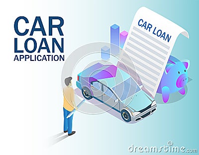 Car loan application concept vector isometric illustration Vector Illustration