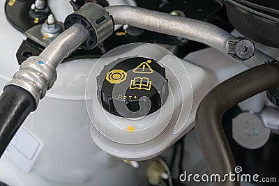 Car maintenance, check the level of brake and clutch fluid Stock Photo