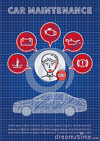 Car maintenance manager blue print vector illustration Vector Illustration