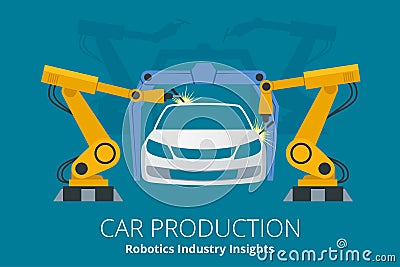 Car manufacturer or car production concept. Robotics Industry Insights. Vector Illustration