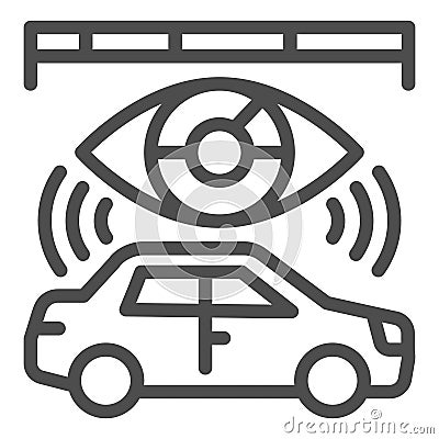 Car map vision data line icon, neural dataset concept. Vector graphics. Data ruler and eye with automobile vehicle sign Vector Illustration