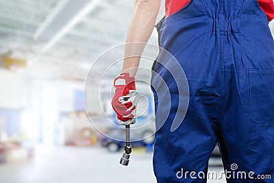 Car mechanic ready to work at service station Stock Photo