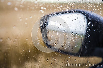 Car mirror rainy day Stock Photo