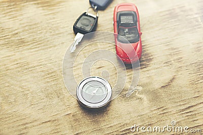 Car model and auto key and compass Stock Photo