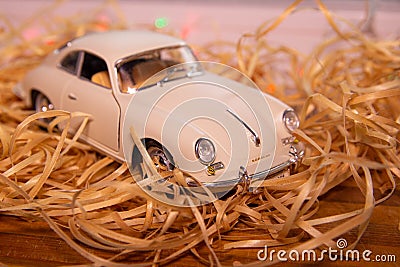 White collectible retro car model Porsche Editorial Stock Photo