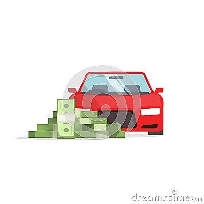 Car money concept of expenses, auto savings, financial success, loan, Vector Illustration