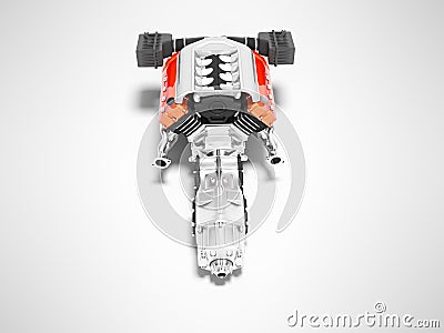 Car motor with air filters collector and gearbox top view 3d render on gray background with shadow Stock Photo