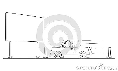 Car Moving Around Road Billboard , Vector Cartoon Stick Figure Illustration Vector Illustration