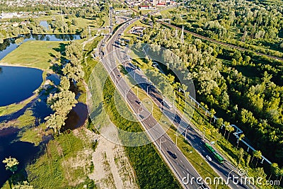 Aerial view of urban road in the city. Car traffic Stock Photo