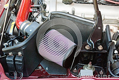 Car Open Air Intake Filter with DIY Heat Shield Stock Photo