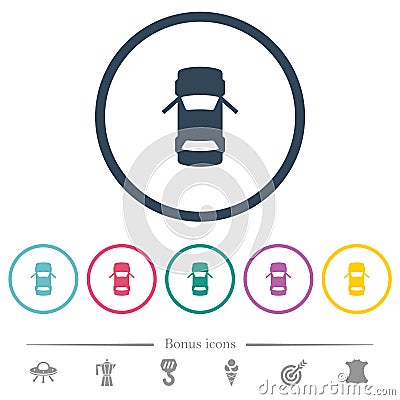 Car open front doors dashboard indicator flat color icons in round outlines Vector Illustration