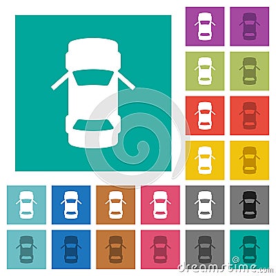 Car open front doors dashboard indicator square flat multi colored icons Vector Illustration